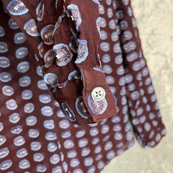 LOFT Women 100% Silk Retro Popover Long Sleeve Polka Dot Sheer Top XS Brown - Picture 4 of 10